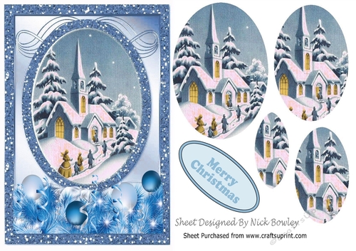 Going to the church on christmas in the snow oval pyramids (blue) A5