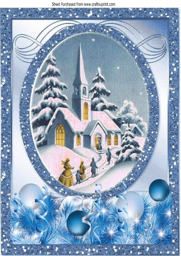 Going to the church on christmas in the snow (blue) A4