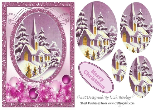 Going to the church on christmas in the snow oval pyramids (pink) A5