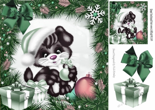 Cute puppy with presents and green  bow 8x8