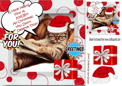Christmas cat in red santa hat  with presents 8x8