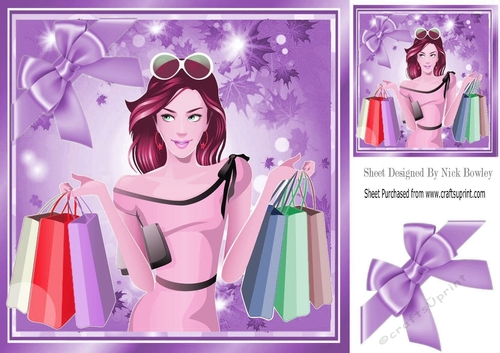Shop to you drop! with lots of shopping  goodies (purple) 8x8