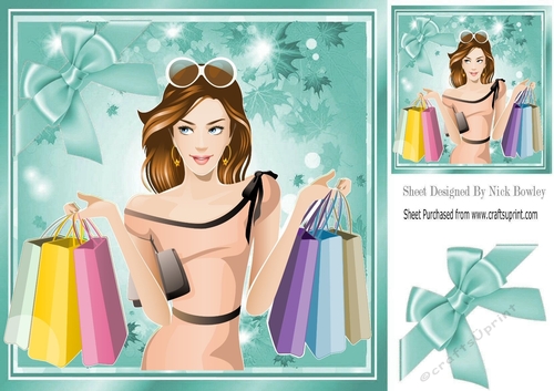 Shop to you drop! with lots of shopping  goodies (turq) 8x8