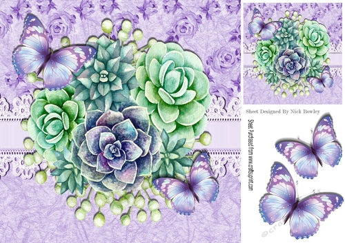 Pretty Painted Flowers with purple butterflies & lace 8x8