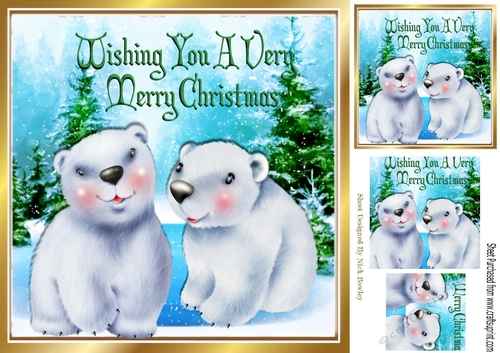 cute polar bears in the snow with trees 8x8