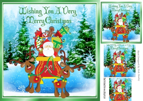Santa in his sleigh with reindeers in  the snow 8x8