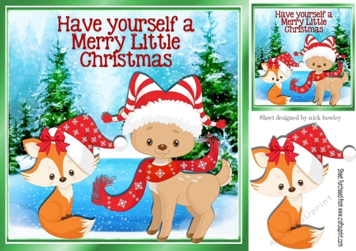 Cute snow friends fox and reindeer in the snow 8x8