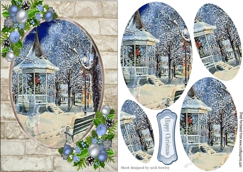 Vintage Memories of the past in pretty snow scene oval pyramids