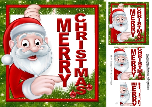 A lovely happy santa in a festive holly frame 8x8