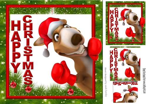 A lovely happy Roo in a festive holly frame 8x8