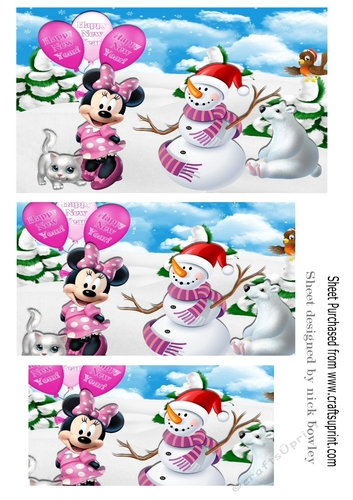 Lovely minnie mouse & friends with happy new year balloons  pyramids