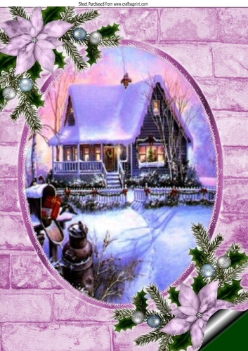 Pretty christmas scene with lilac festive flowers A4