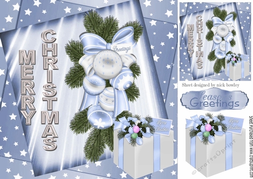 Christmas blue festive Arrangement with present 8x8