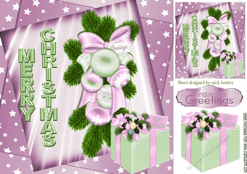Christmas pink festive Arrangement with present 8x8