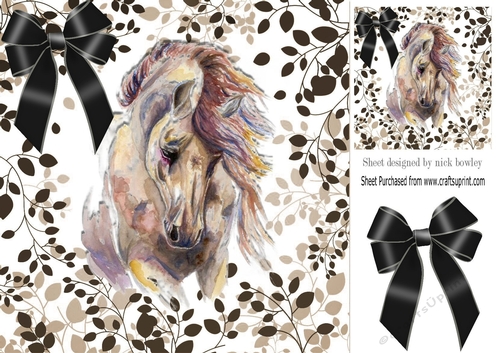 Lovely leaf frame in brown with beautiful sketch of a horse 8x8