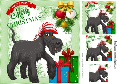 Scottish Dog in santa hat with presents 8x8
