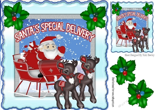lovely santa with reindeers in his sleigh 8x8