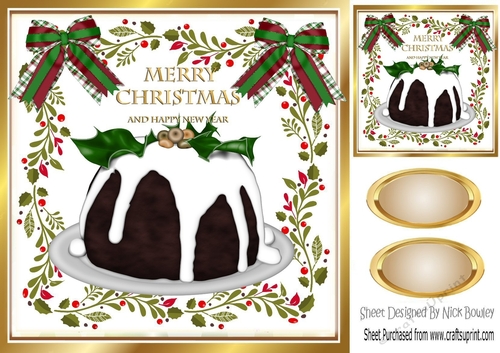 A delicious Christmas pudding with festive bows 8x8