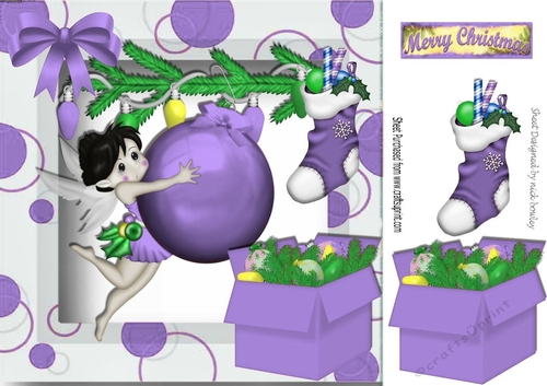 Fairie with lilac bauble and box 8x8