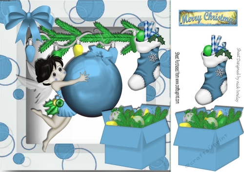 Fairie with blue bauble and box 8x8
