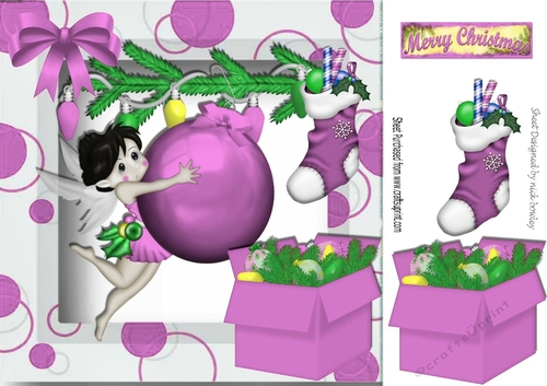 Fairie with pink bauble and box 8x8