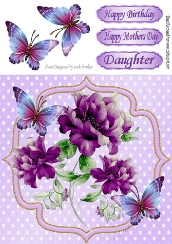 Pretty purple flowers and butterflies with polkadots 8x8