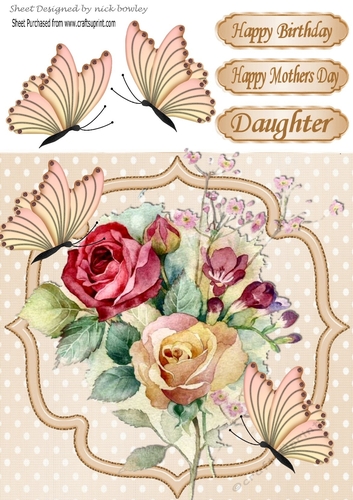 Pretty vintage flowers and butterflies with polkadots 8x8