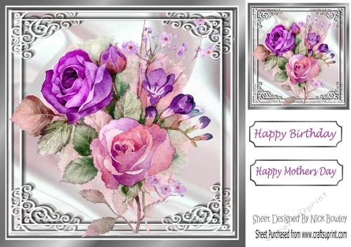 Such Beauty painted coloured flowers on white satin in ornate frame 8x8
