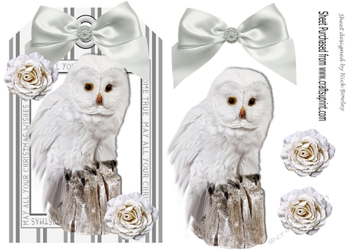 A Pretty christmas stripe tag with snow white owl and roses