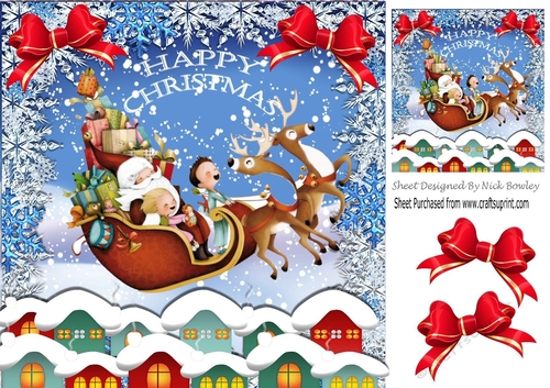 Over the rooftops here we go! santa flying with children 8x8