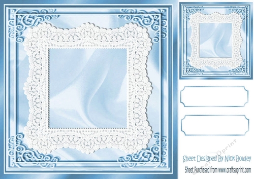 Pretty card front with lace in blue 8x8