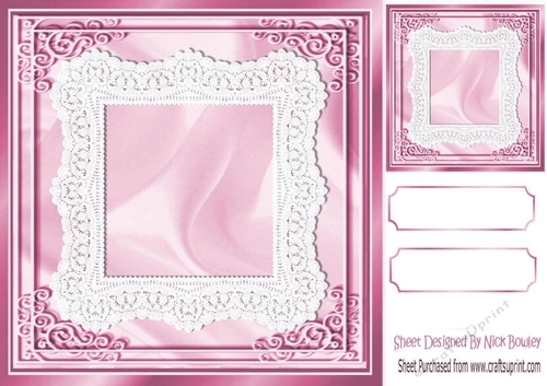 Pretty card front with lace in pink 8x8