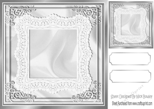 Pretty card front with lace in silver 8x8