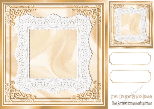 Pretty card front with lace in gold 8x8