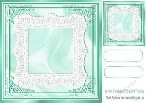 Pretty card front with lace in turq 8x8