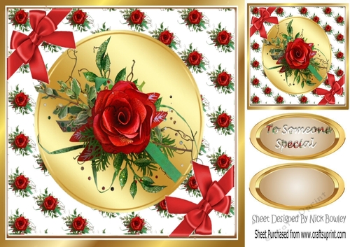 pretty red winter rose with bows 8x8