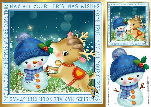 I Love Berries naughty reindeer with snowman 8x8