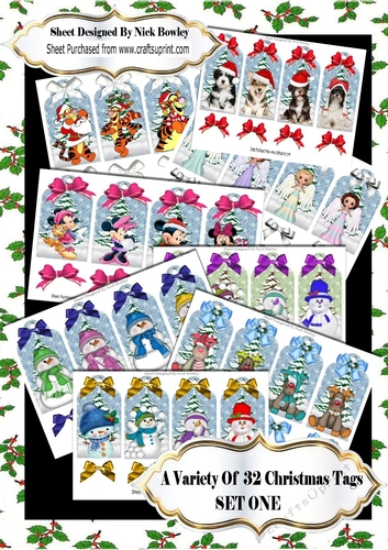 A lovely variety Bumper set of 8 Sheets of Christmas Tags(set one)