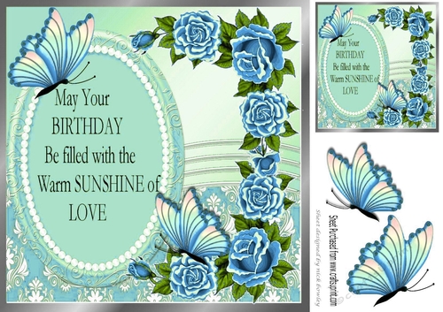Pearls and turq roses for that special birthday 8x8