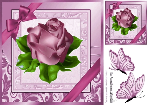 A single pretty pink rose with corner bow in ornate frame 8x8