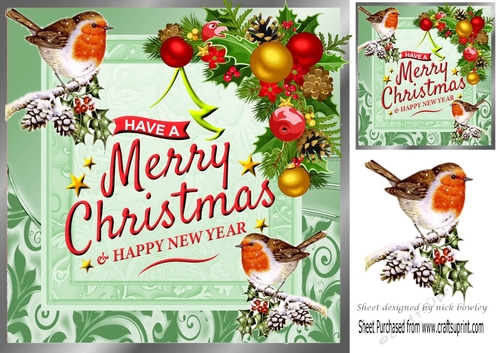 A lovely festive card front  with robins and verse 8x8