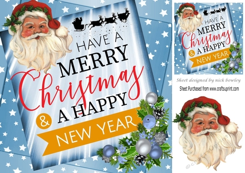 A lovely festive card front  with santa and stars and verse 8x8