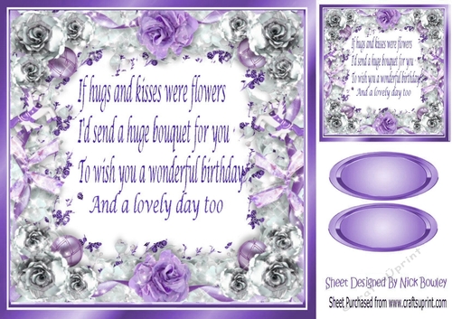 Pretty frame adorned with lilac and silver roses (BIRTHDAY) Card front 8x8