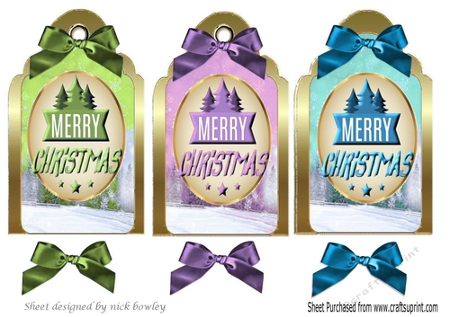 Lovely christmas tags with bows and sentiment (green)