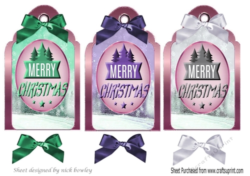 Lovely christmas tags with bows and sentiment (pink edge)