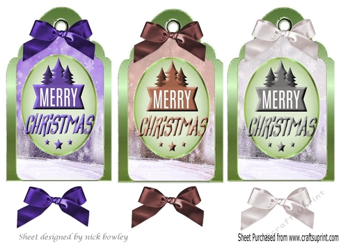Lovely christmas tags with bows and sentiment (green edge)