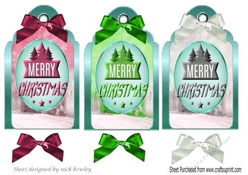 Lovely christmas tags with bows and sentiment (turq edge)