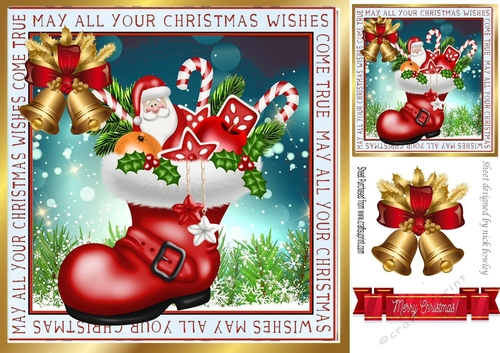Lovely Christmas santa Boot with bells & holly 8x8