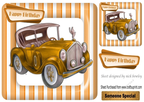 Vintage gold car in stripe 8x8 frame