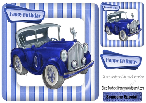 Vintage blue car in stripe 8x8 frame